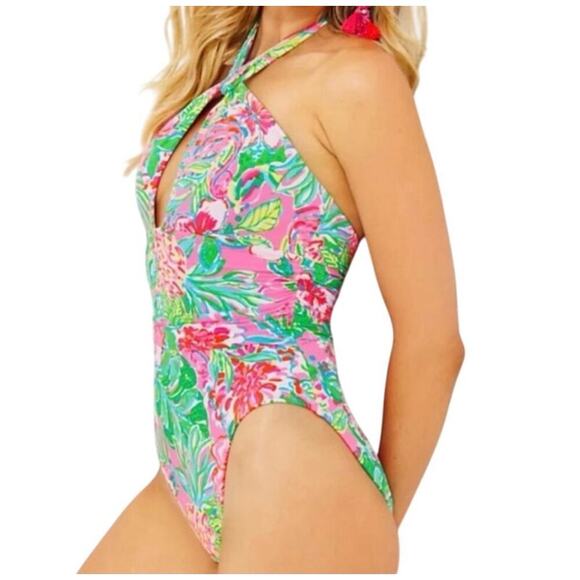 Lilly Pulitzer Ledger Halter One-Piece Swimsuit Multi Journey Size 10 NWT - Picture 3 of 12